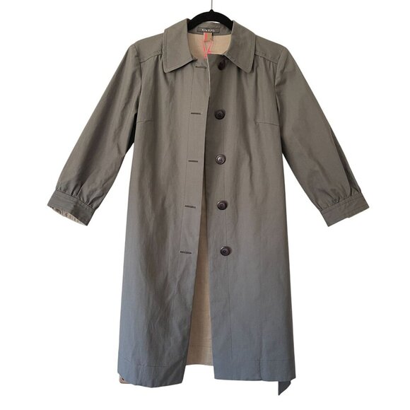 Orla Kiely Size XS Grey Trench Mid Length Coat Belted Button Closure - Picture 3 of 10
